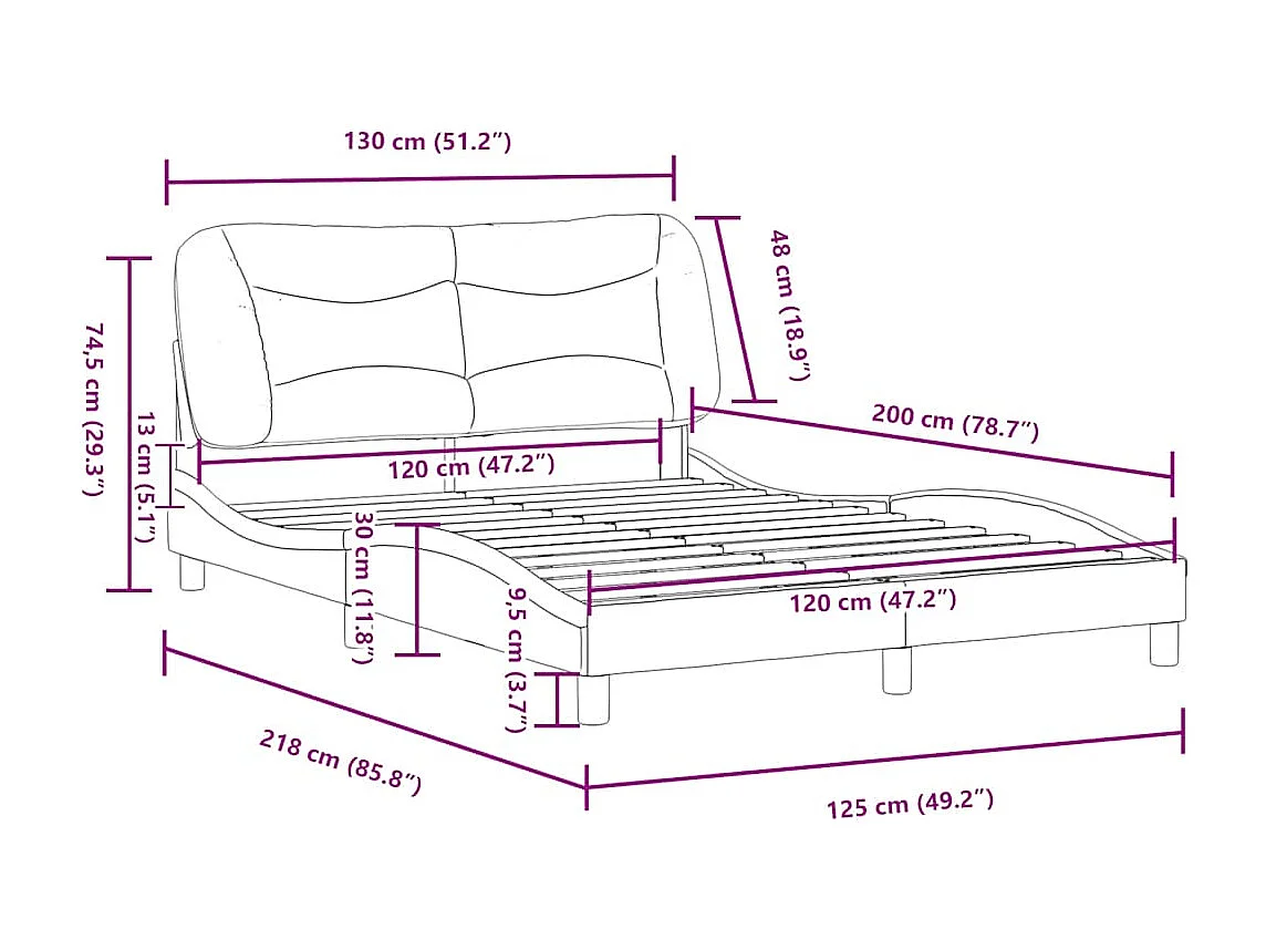Cadre de lit sans matelas Hvar blanc 120x200 cm similicuir