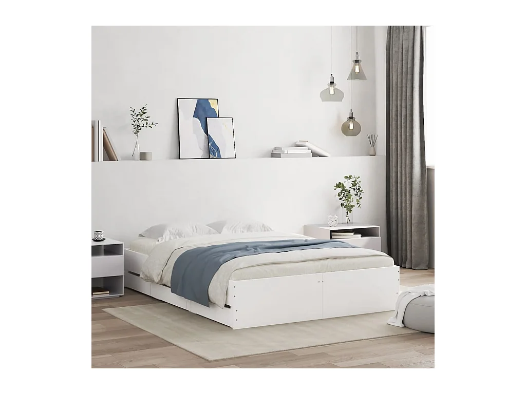 Cadre de lit avec tiroirs sans matelas blanc 135x190 cm