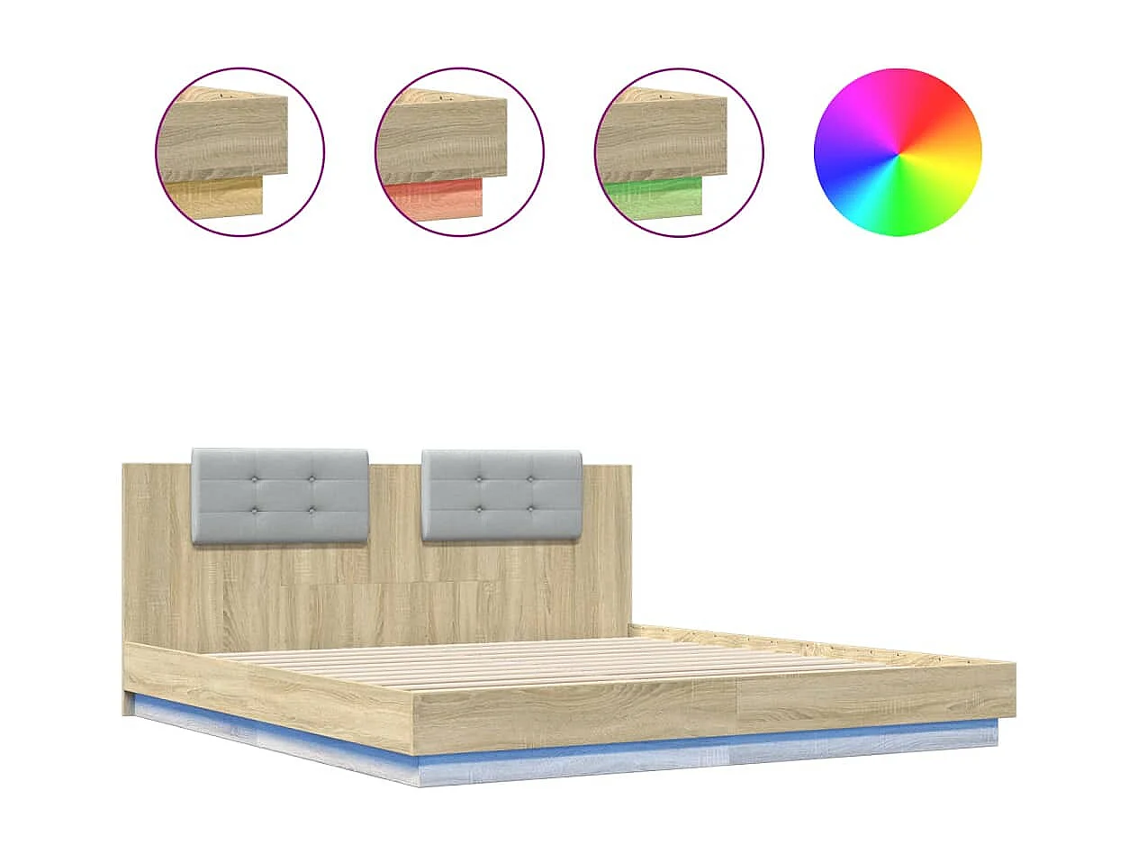 Cadre de lit avec LED sans matelas chêne sonoma 160x200 cm