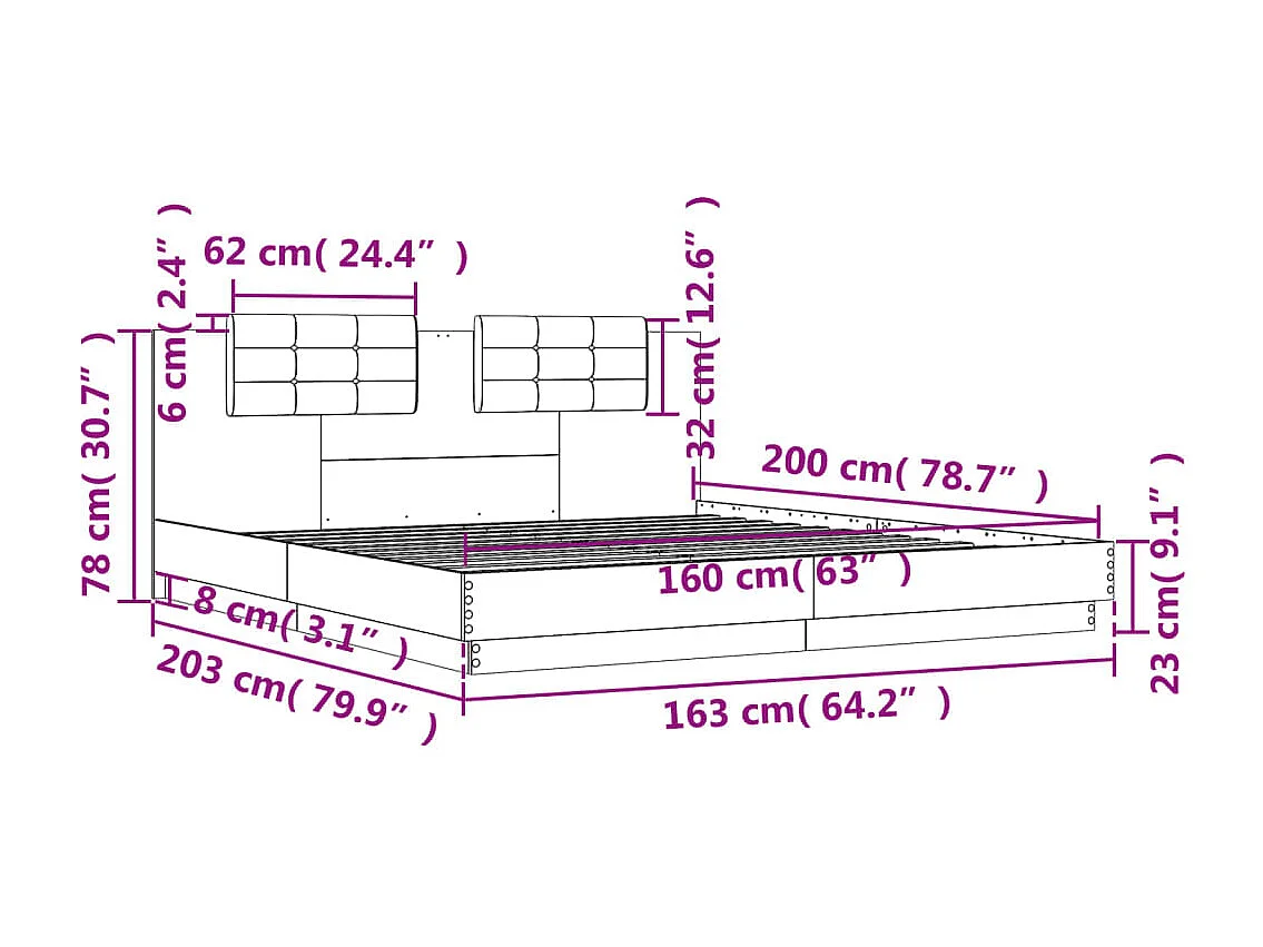 Cadre de lit avec LED sans matelas chêne sonoma 160x200 cm