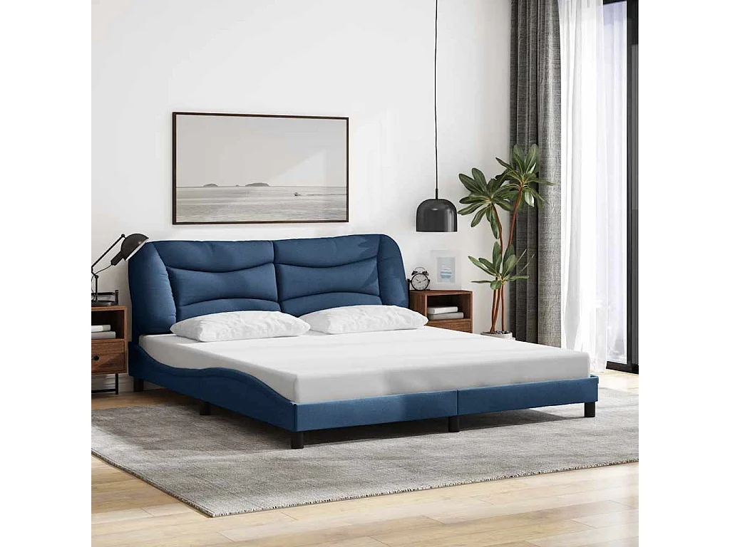 Cadre de lit sans matelas Hvar bleu 180x200 cm tissu