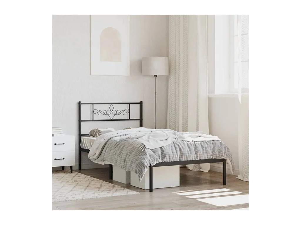 Cadre de lit métal sans matelas avec tête de lit noir 75x190 cm
