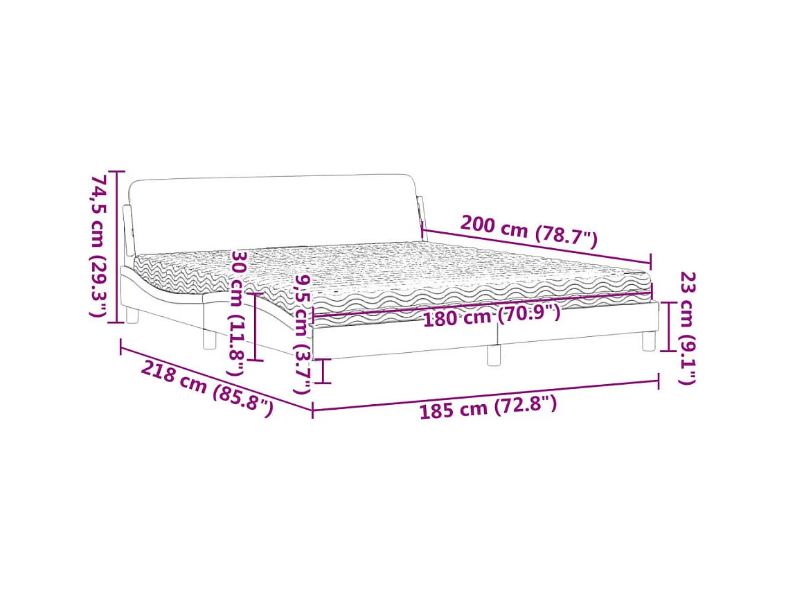 Lit avec matelas gris foncé 180x200 cm velours