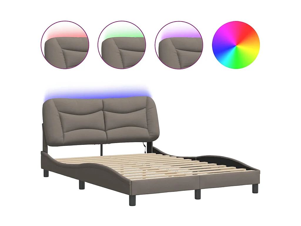 Bedframe met LED zonder matras "Hvar" 140x190 cm stof taupe