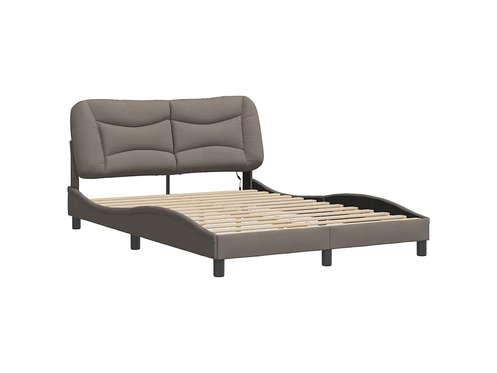 Cadre de lit avec LED sans matelas Hvar taupe 140x190 cm tissu