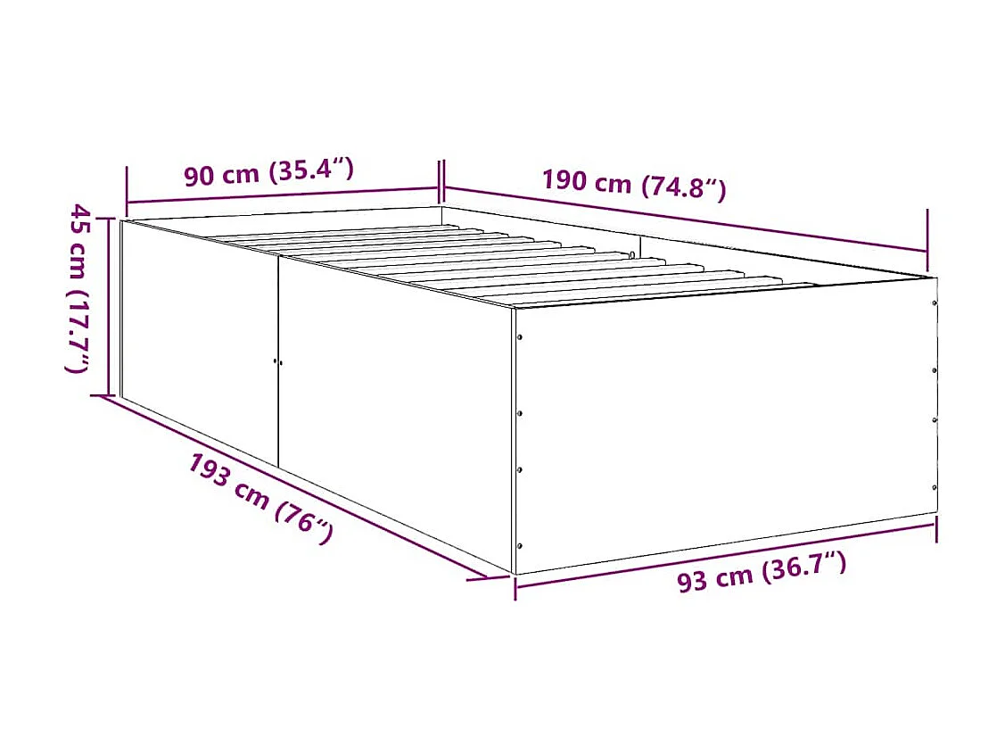 Cadre de lit sans matelas chêne fumé 90x190 cm