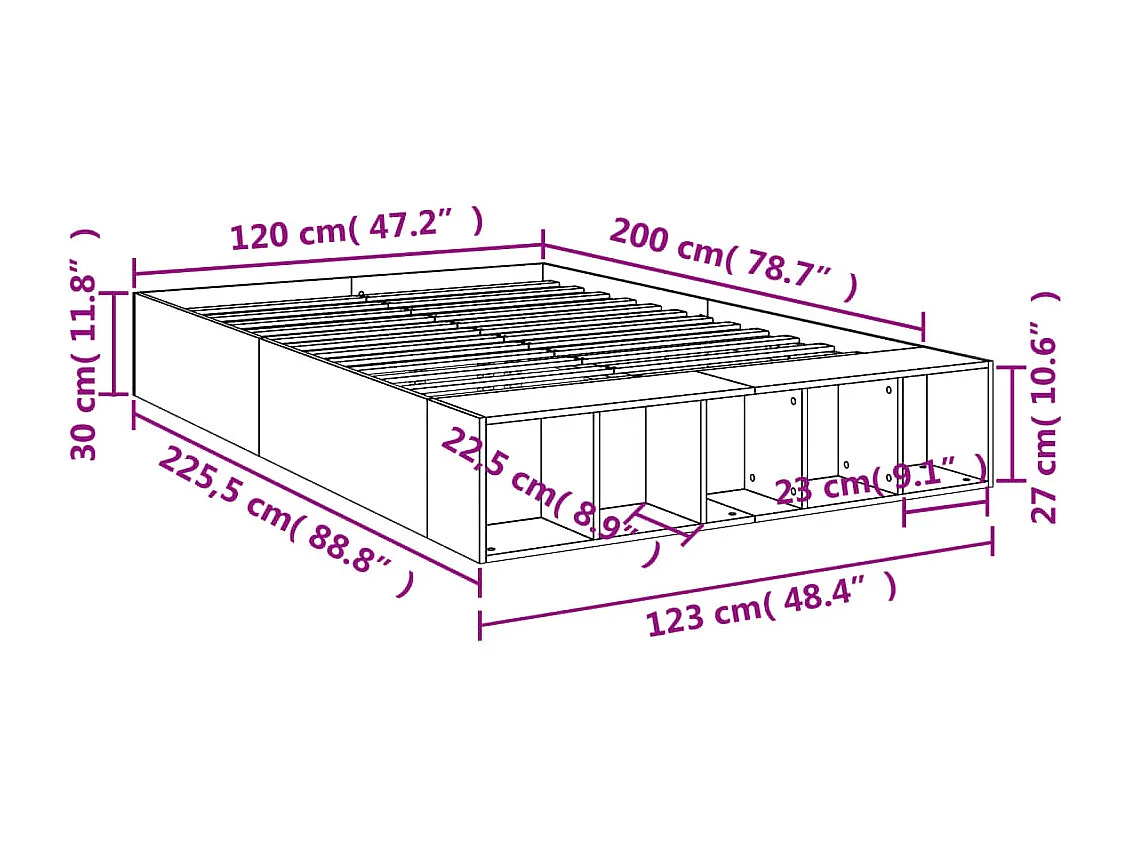 Bedframe bewerkt hout grijs sonoma eikenkleurig 120x200 cm