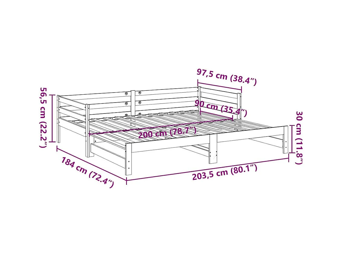 Slaapbank met onderschuifbed 90x200 cm massief grenenhout