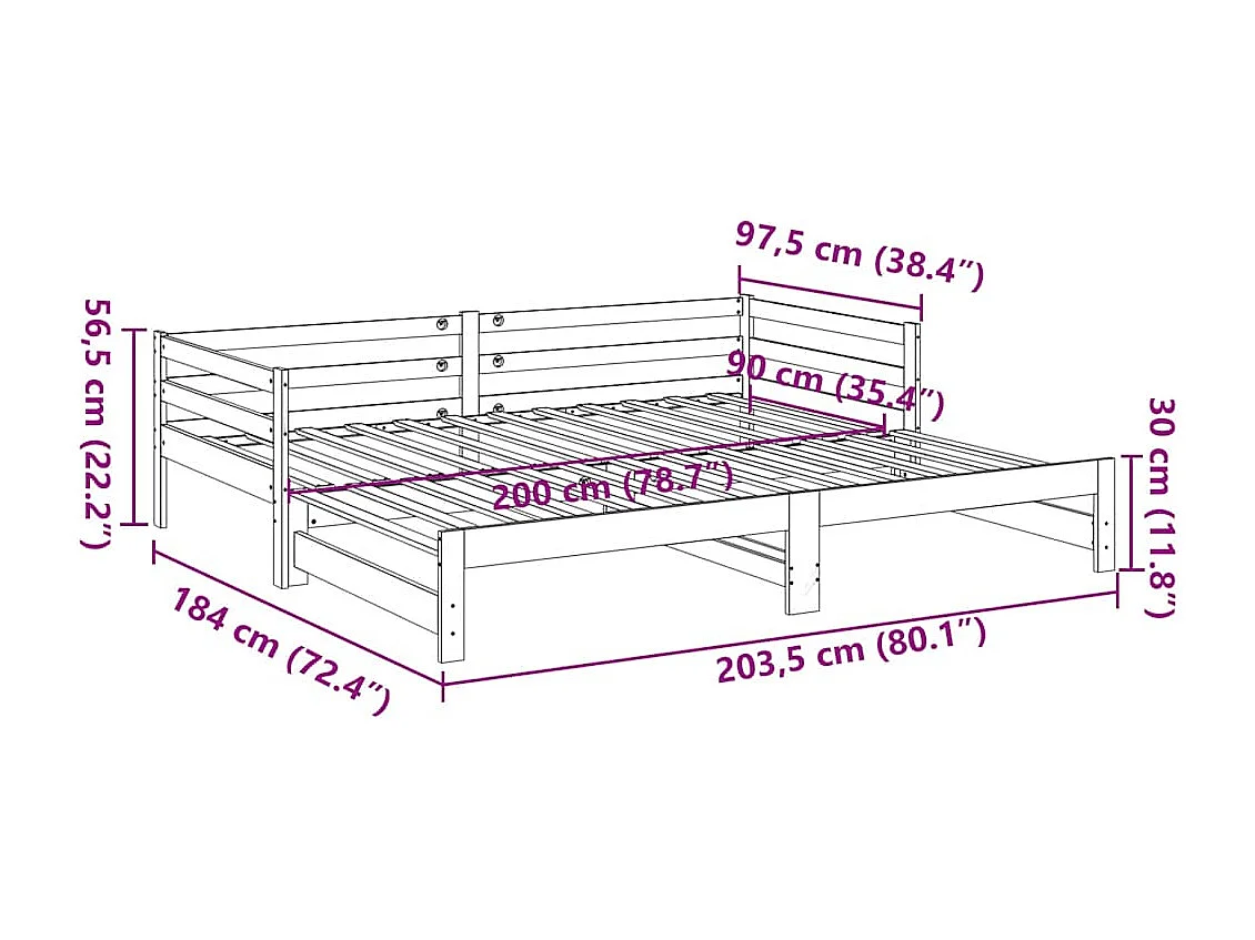 Lit de jour et lit gigogne sans matelas 90x200 cm bois massif