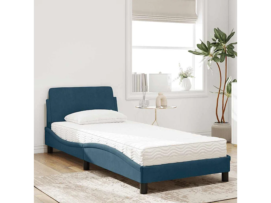 Lit avec matelas Dover bleu 90x200 cm velours