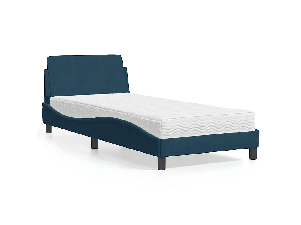 Lit avec matelas Dover bleu 90x200 cm velours
