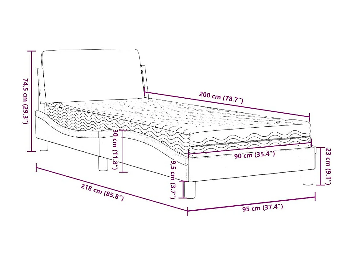 Lit avec matelas Dover bleu 90x200 cm velours