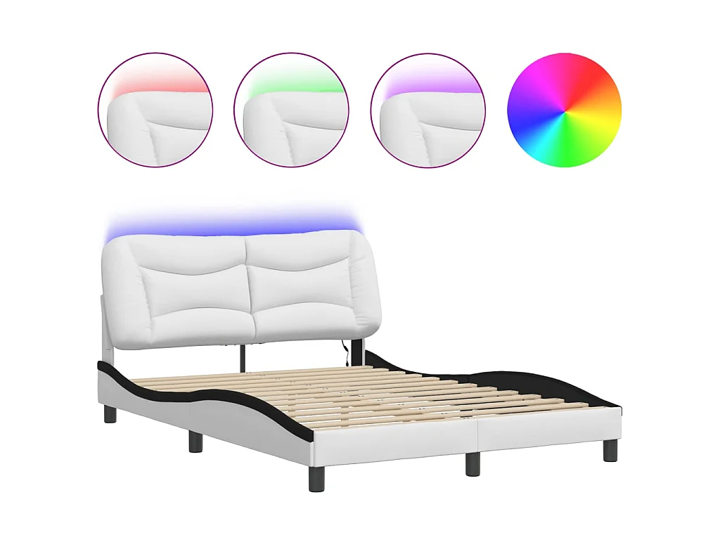 Cadre de lit avec LED sans matelas Hvar blanc et noir 140x190 cm