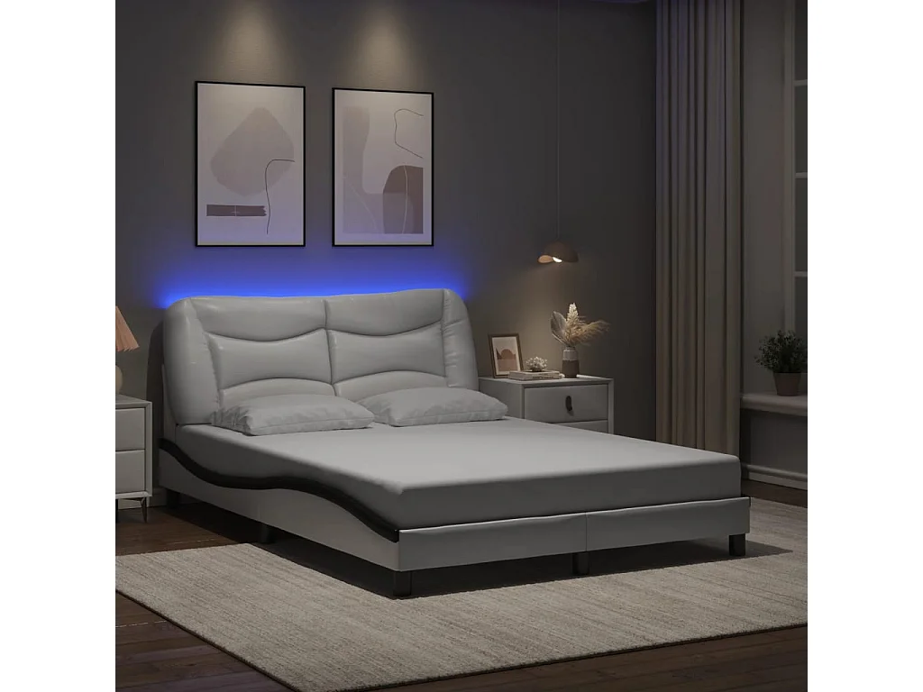 Cadre de lit avec LED sans matelas Hvar blanc et noir 140x190 cm