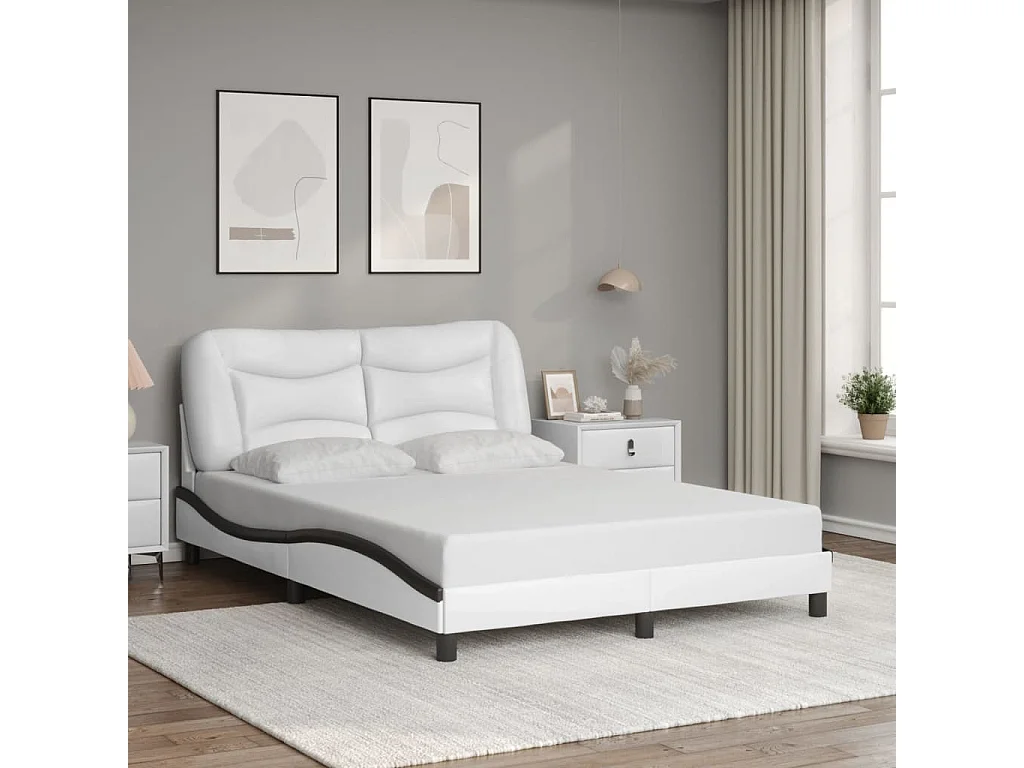 Bettgestell mit LED ohne Matratze "Hvar" Weiß und Schwarz 140x190 cm