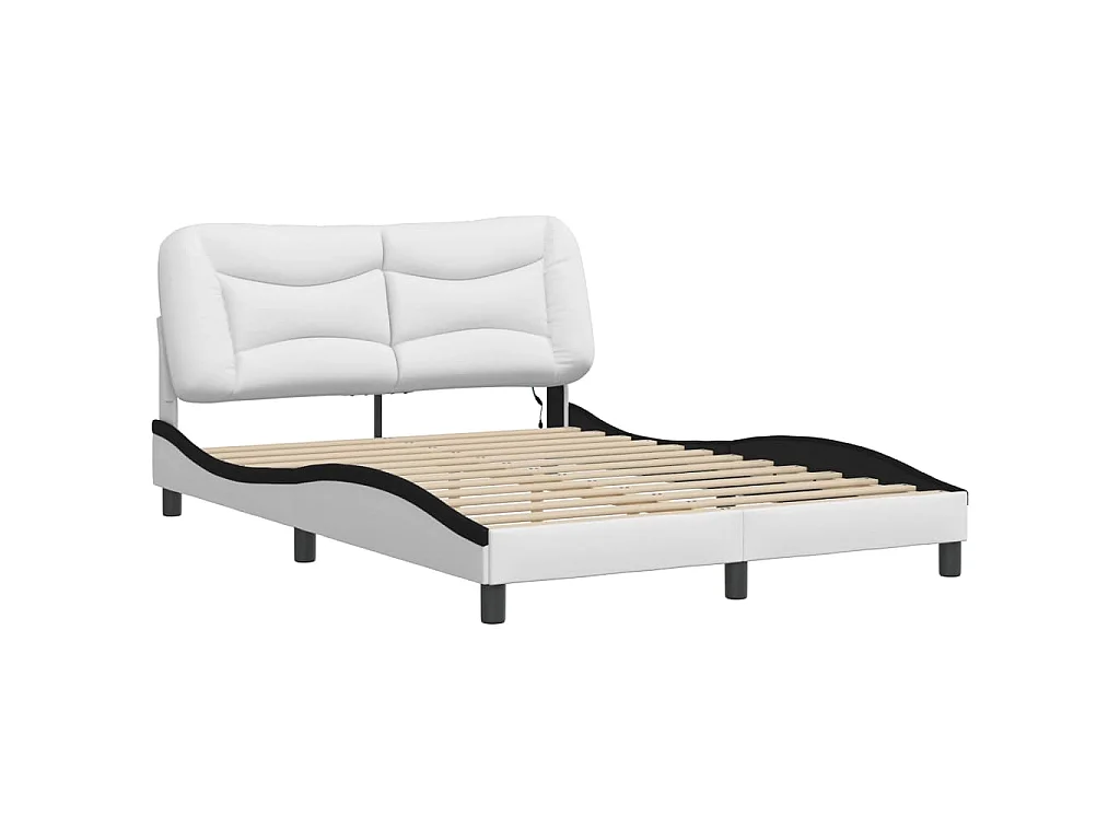 Cadre de lit avec LED sans matelas Hvar blanc et noir 140x190 cm