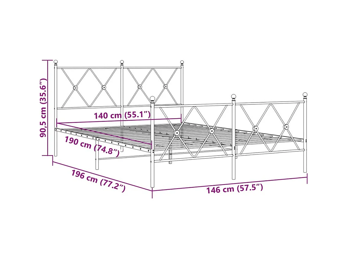 Bedframe met hoofd- en voeteneinde metaal wit 140x190 cm