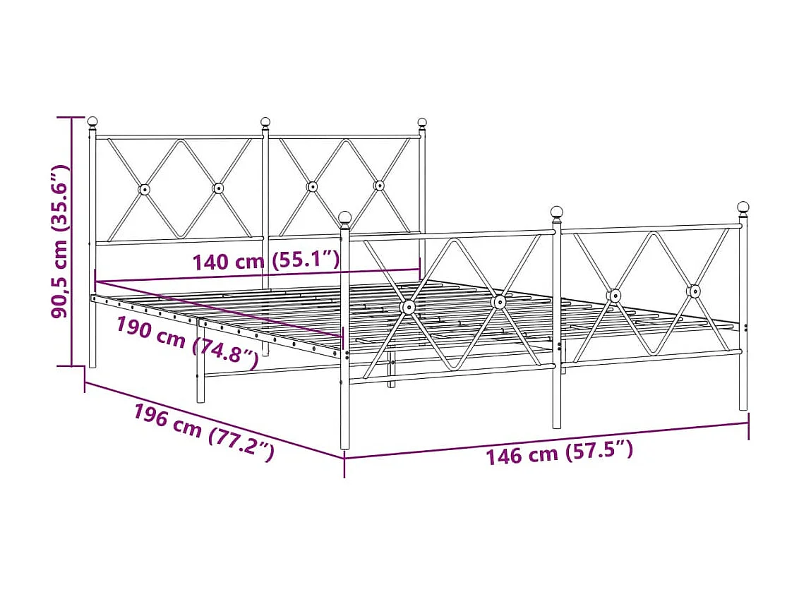 Bedframe met hoofd- en voeteneinde metaal wit 140x190 cm
