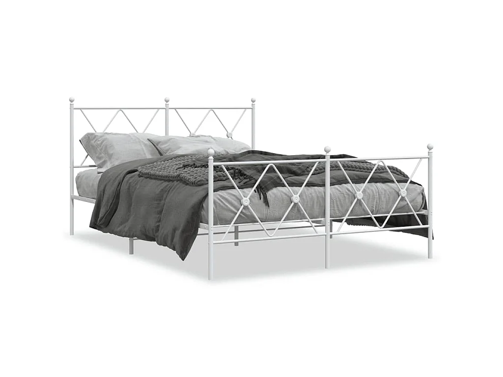Estrutura de cama com cabeceira e pés 140x190 cm metal branco
