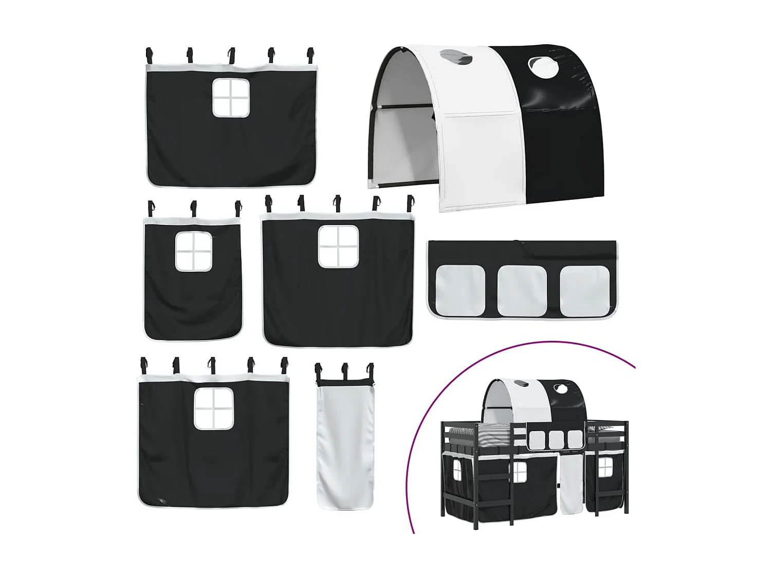 Lit mezzanine enfants avec tunnel sans matelas 90x190 cm