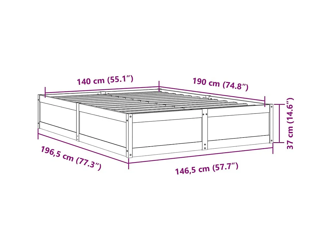 Bedframe zonder matras massief grenenhout wit 140x190 cm