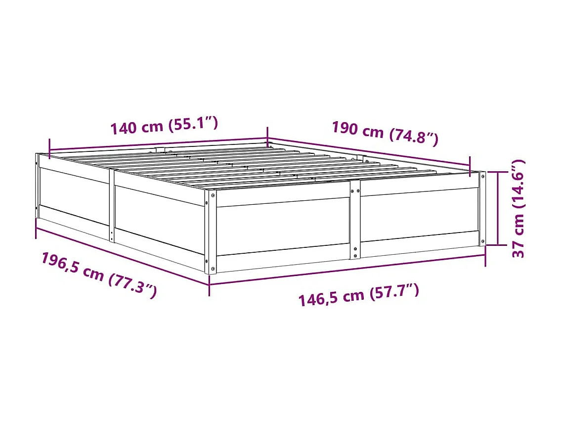 Estructura de cama sin colchón madera de pino blanca 140x190 cm