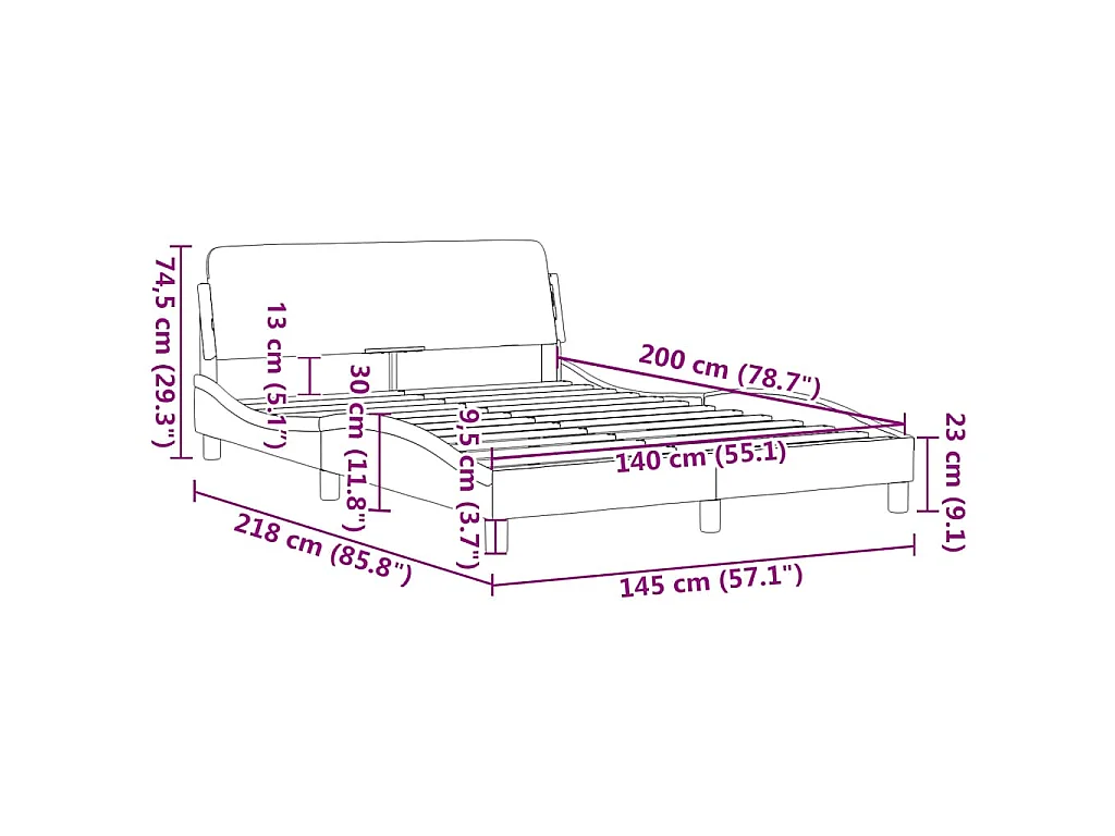 Bettgestell mit Kopfteil "Dover" Blau 140x200 cm Stoff