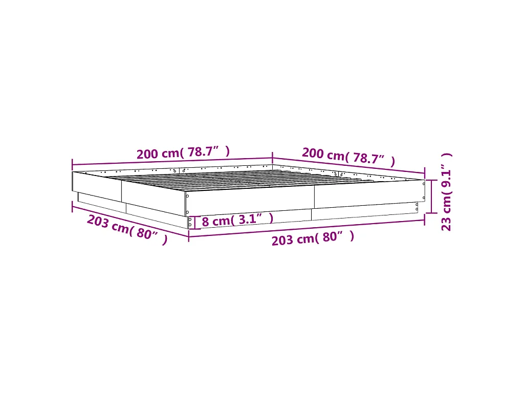 Cadre de lit sans matelas chêne sonoma 200x200 cm