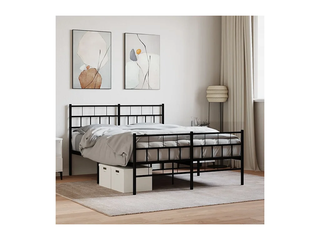 Cadre de lit métal sans matelas avec pied de lit noir 120x200cm