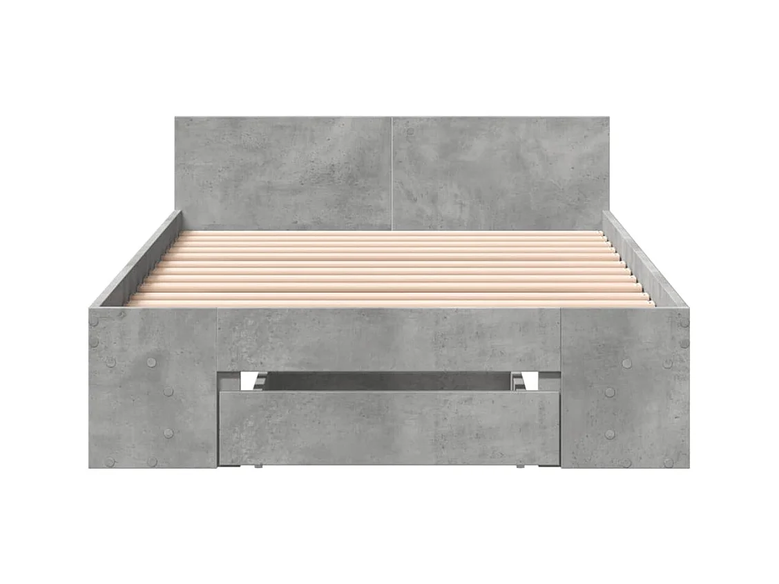 Cadre de lit avec tiroir sans matelas gris béton 100x200 cm