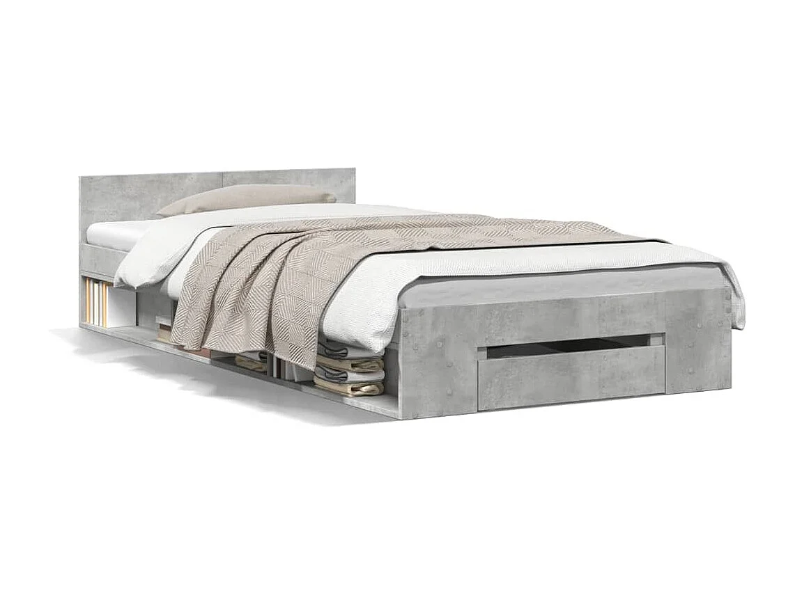 Cadre de lit avec tiroir sans matelas gris béton 100x200 cm