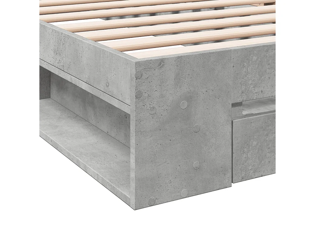 Cadre de lit avec tiroir sans matelas gris béton 100x200 cm