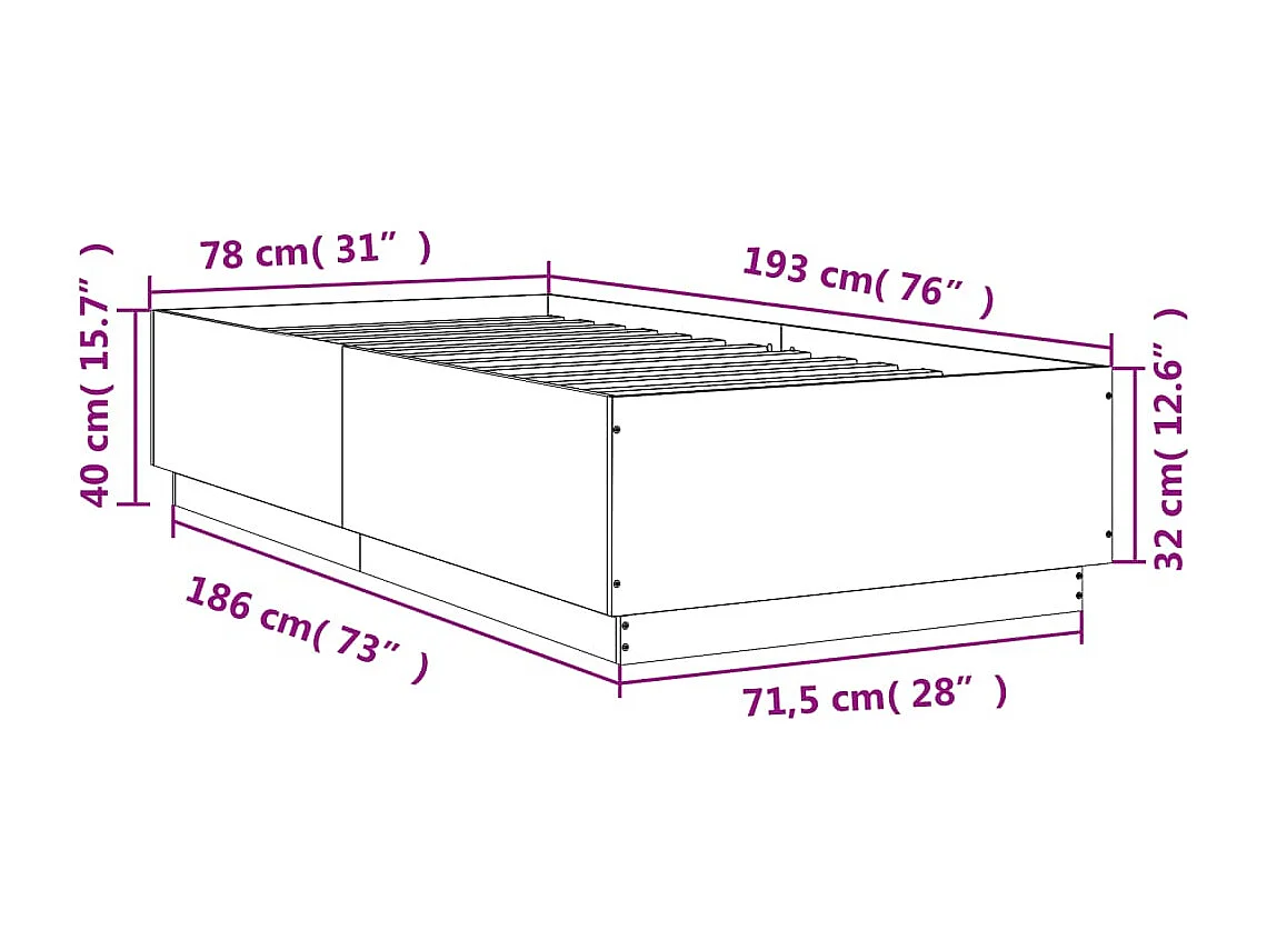 Cadre de lit sans matelas sonoma gris 75x190 cm
