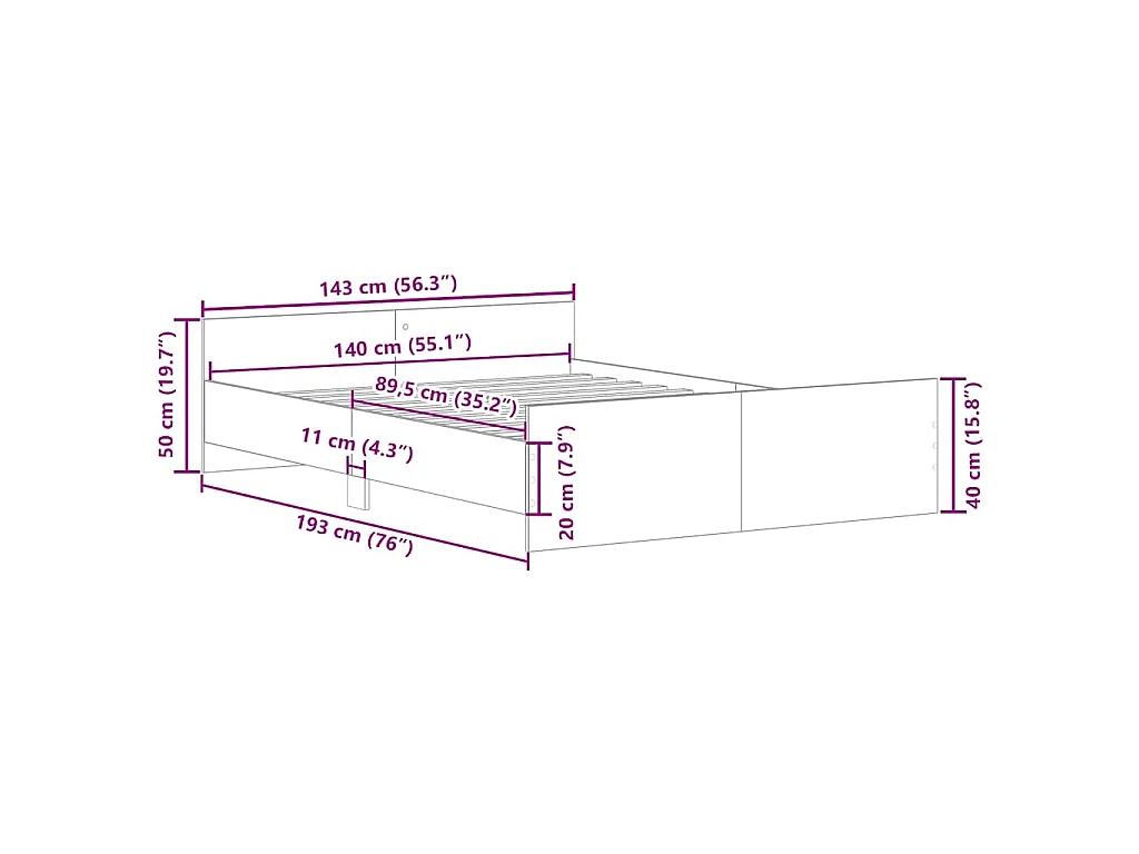 Bedframe met hoofd- en voeteneinde sonoma eikenkleur 140x190 cm
