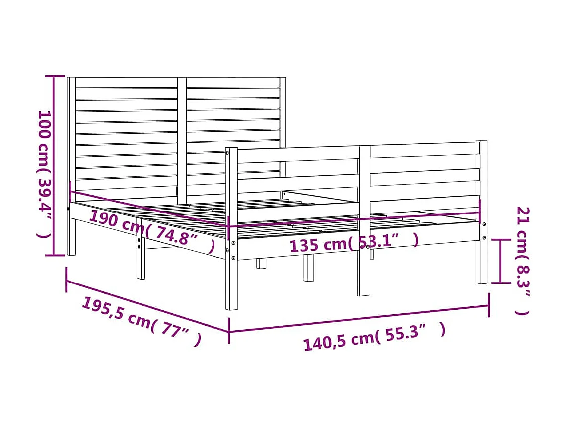 Bedframe met hoofdbord massief hout wit