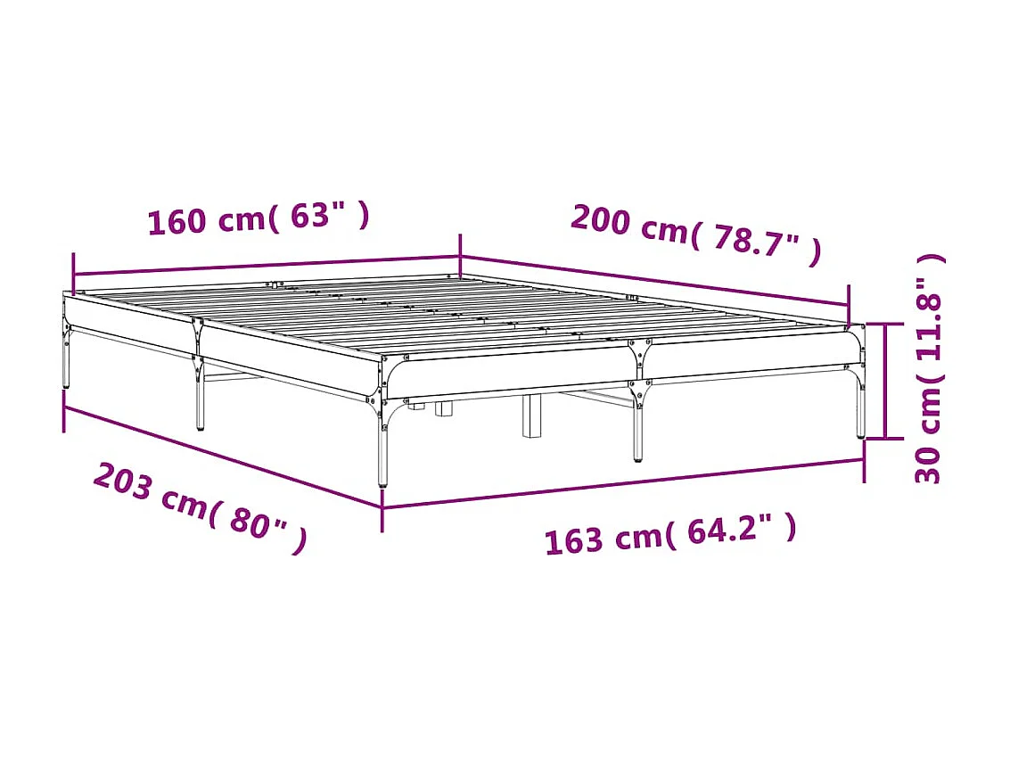 Giroletto Grigio Sonoma 160x200 cm in Legno Multistrato Metallo