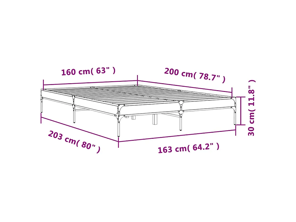 Cadre de lit sans matelas sonoma gris 160x200 cm