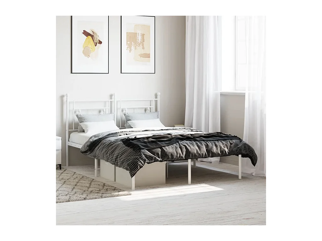 Cadre de lit métal sans matelas et tête de lit blanc 140x200 cm