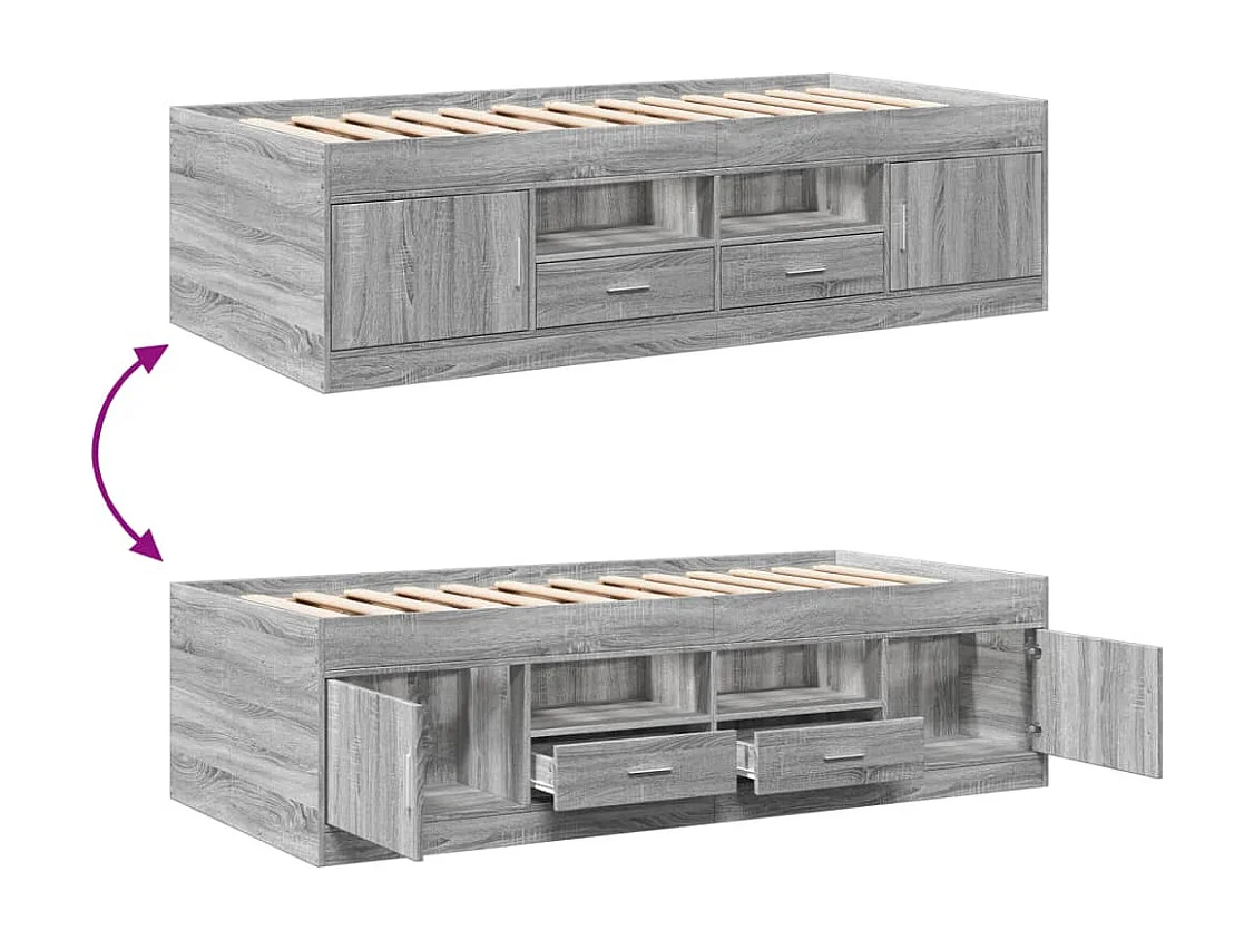 Slaapbank met lades zonder matras 90x190 cm grijs sonoma eiken