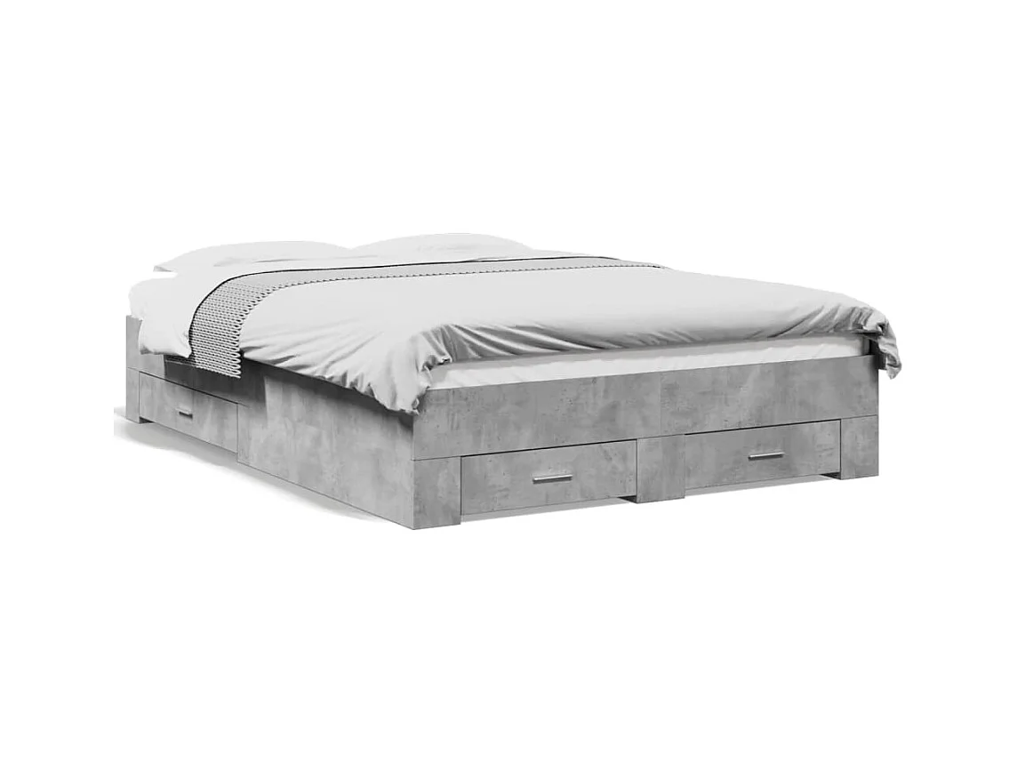 Cadre de lit avec tiroirs sans matelas gris béton 120x200 cm