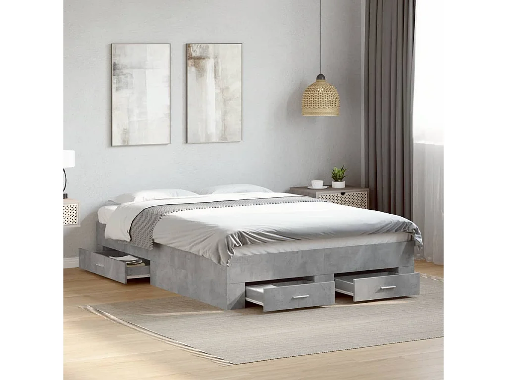 Bedframe met lades bewerkt hout betongrijs 120x200 cm