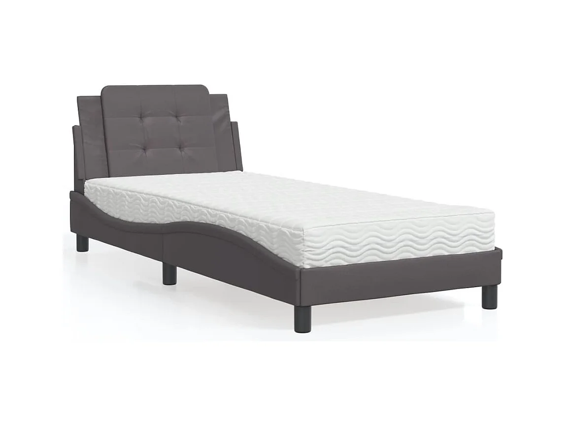 Lit avec matelas gris 80x200 cm similicuir