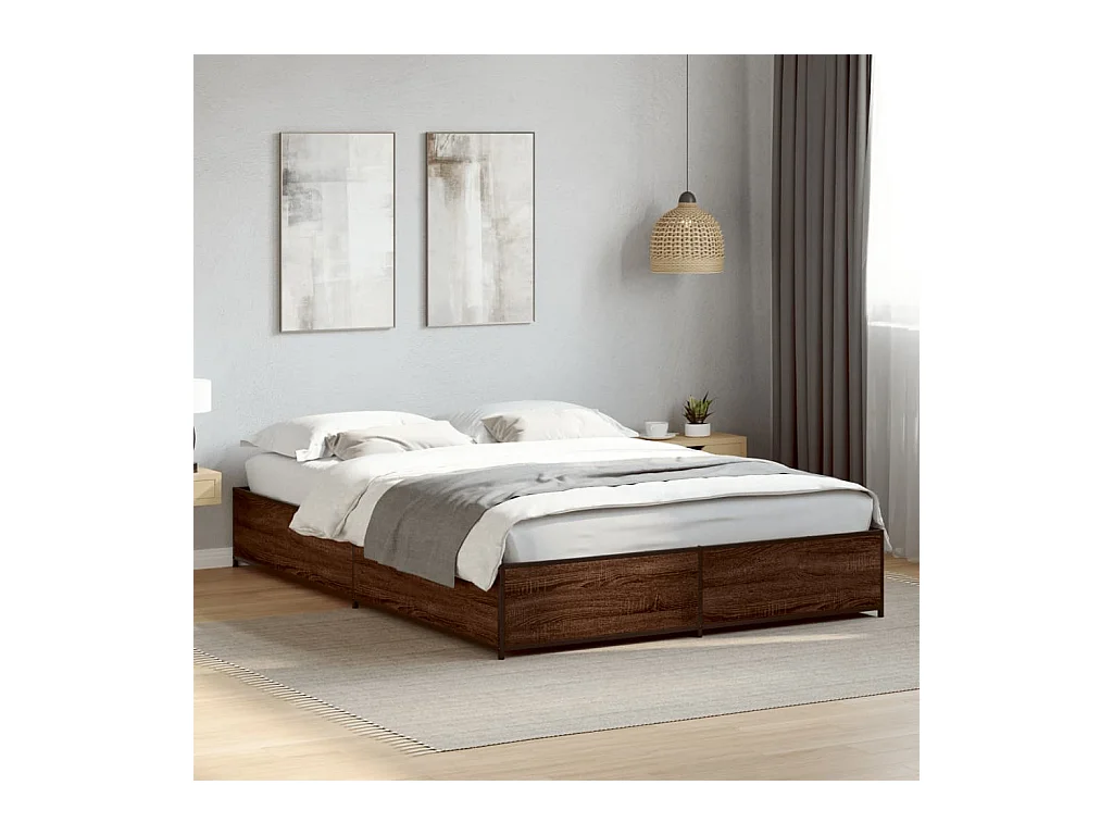 Bedframe bewerkt hout metaal bruin eikenkleur 140x200 cm