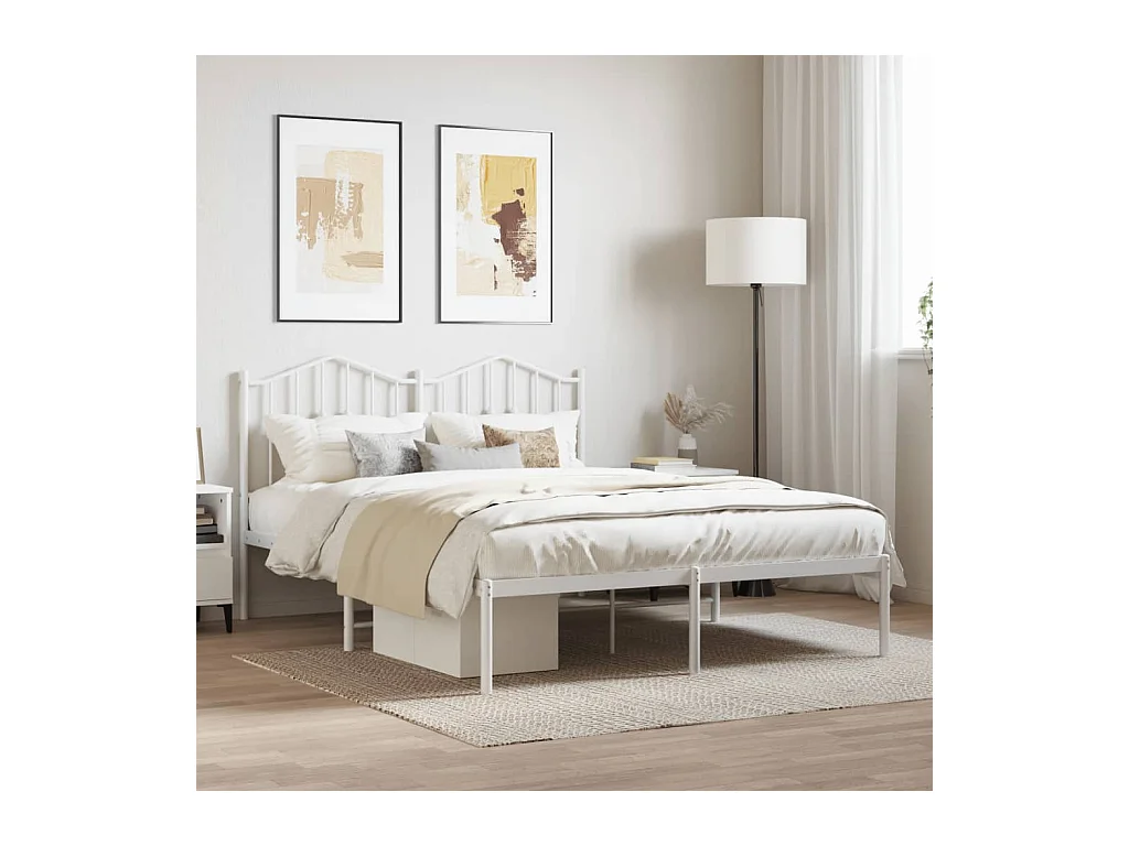 Cadre de lit métal sans matelas et tête de lit blanc 140x190 cm