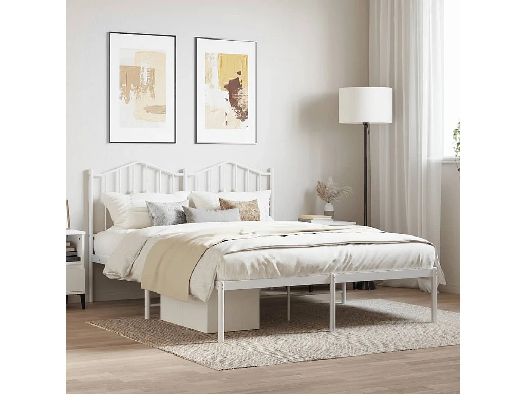 Cadre de lit métal sans matelas et tête de lit blanc 140x190 cm