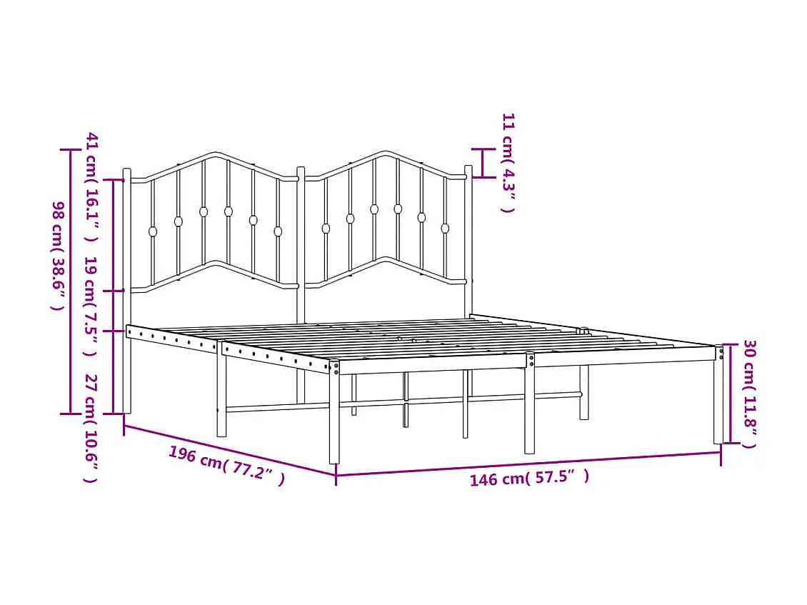 Cadre de lit métal sans matelas et tête de lit blanc 140x190 cm