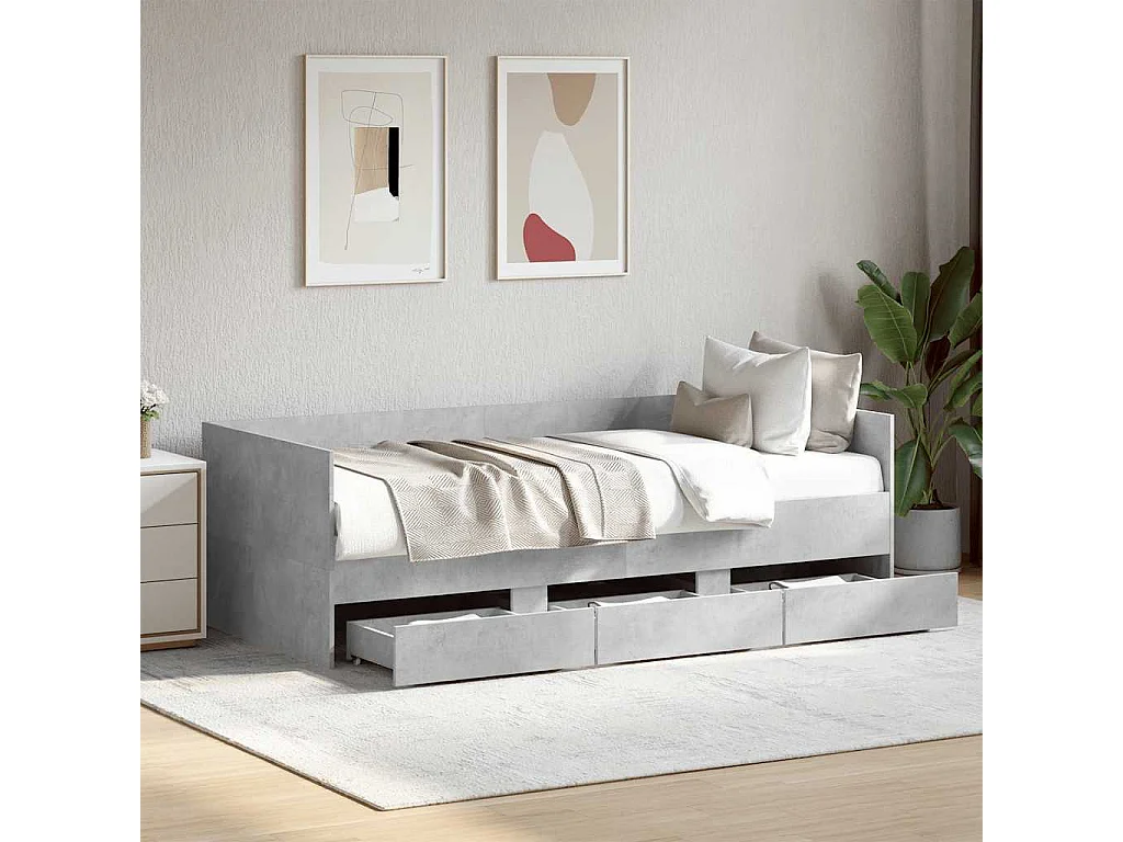 Slaapbank met lades zonder matras 75x190 cm betongrijs