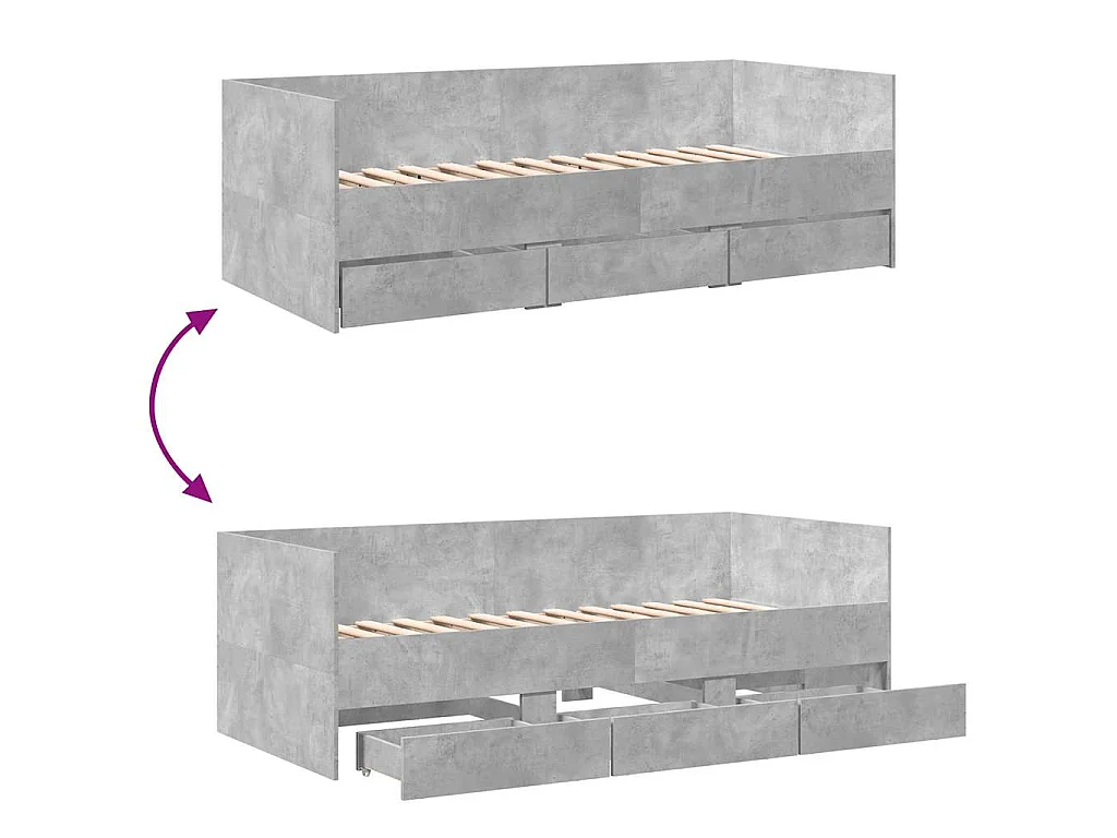 Slaapbank met lades zonder matras 75x190 cm betongrijs