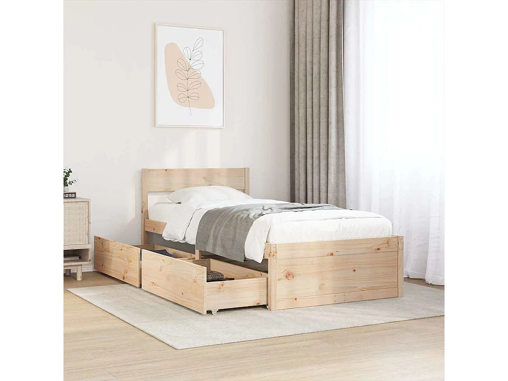 Letto senza Materasso 90x190 cm in Legno Massello di Pino