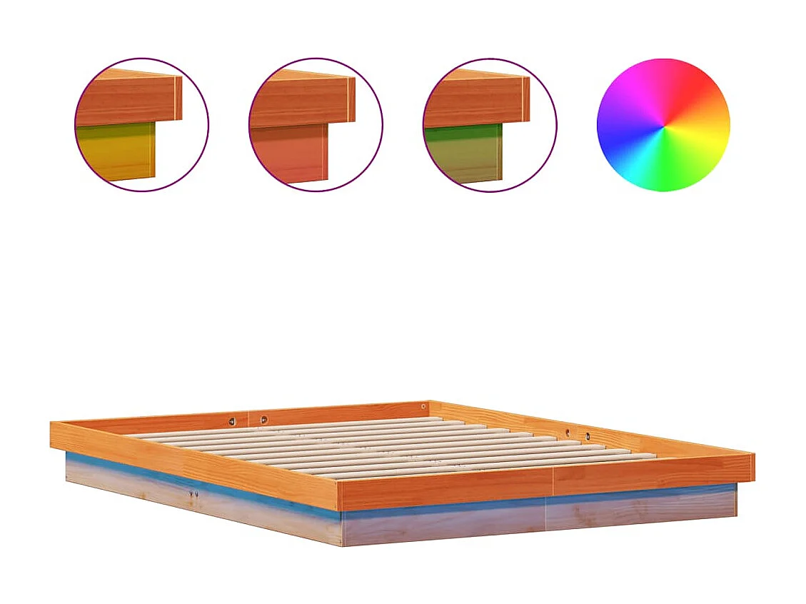 Estructura de cama LED madera maciza pino marrón cera 160x200cm